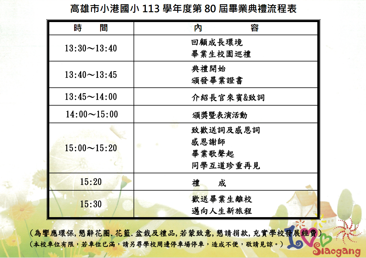 113畢業典禮流程